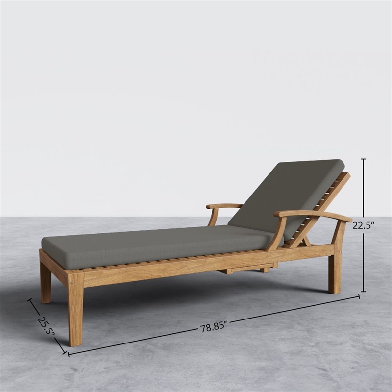 Pemberly Row Traditional Outdoor Teak Reclining Sunlounger with in Charcoal