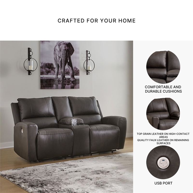 Pemberly Row Power Reclining Sofa & Loveseat Set in Brown Leather