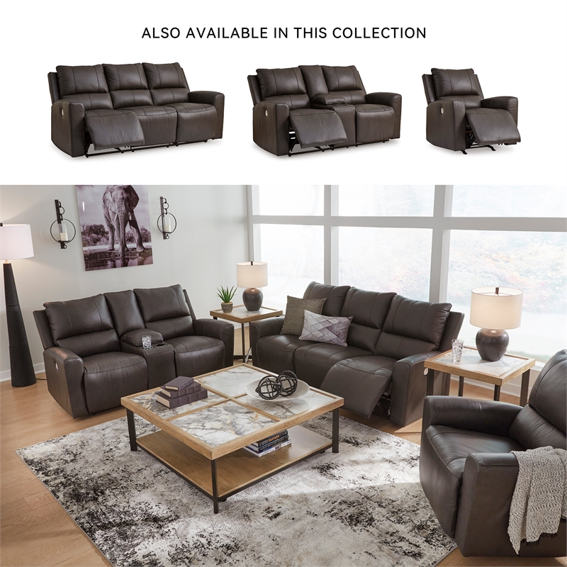 Pemberly Row Power Reclining Sofa & Loveseat Set in Brown Leather