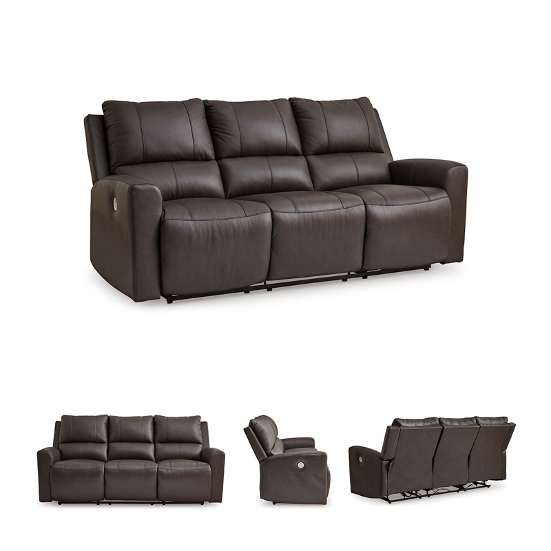 Pemberly Row Power Reclining Sofa & Loveseat Set in Brown Leather