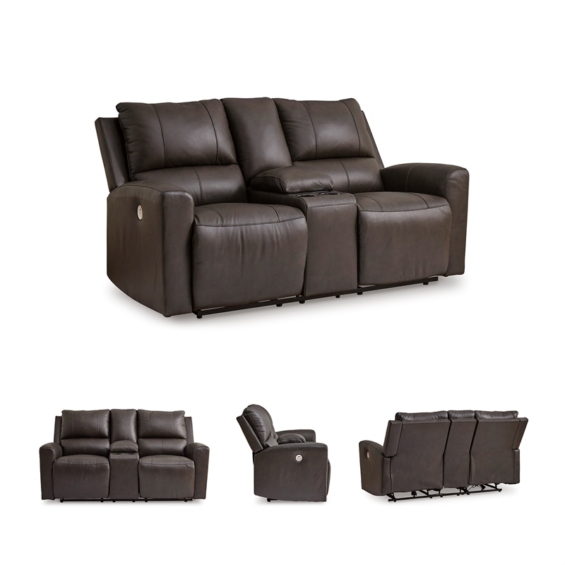 Pemberly Row Power Reclining Sofa & Loveseat Set in Brown Leather