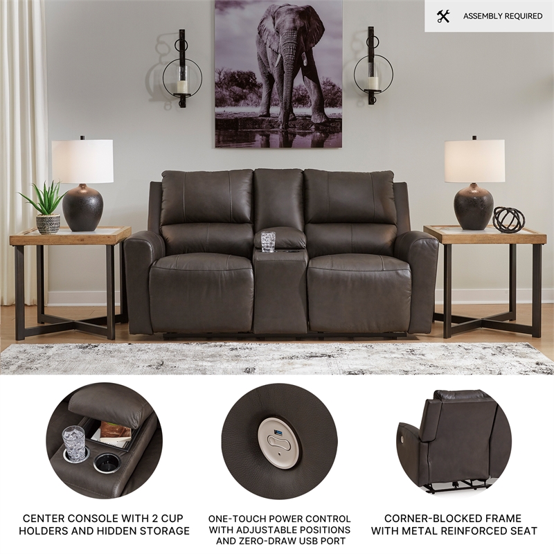 Pemberly Row Power Reclining Sofa & Loveseat Set in Brown Leather