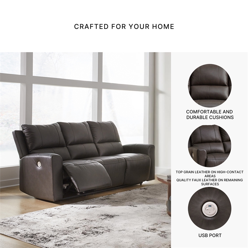Pemberly Row Power Reclining Sofa & Loveseat Set in Brown Leather