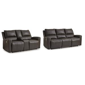 Pemberly Row Power Reclining Sofa & Loveseat Set in Brown Leather