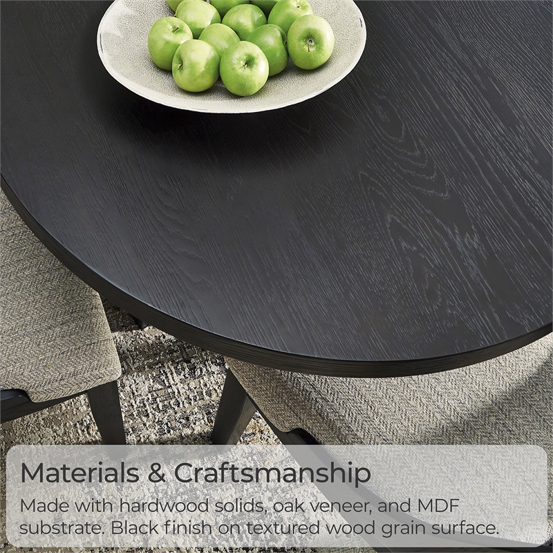 Pemberly Row Set of 4 White Dining Chairs & Black Oval Dining Table