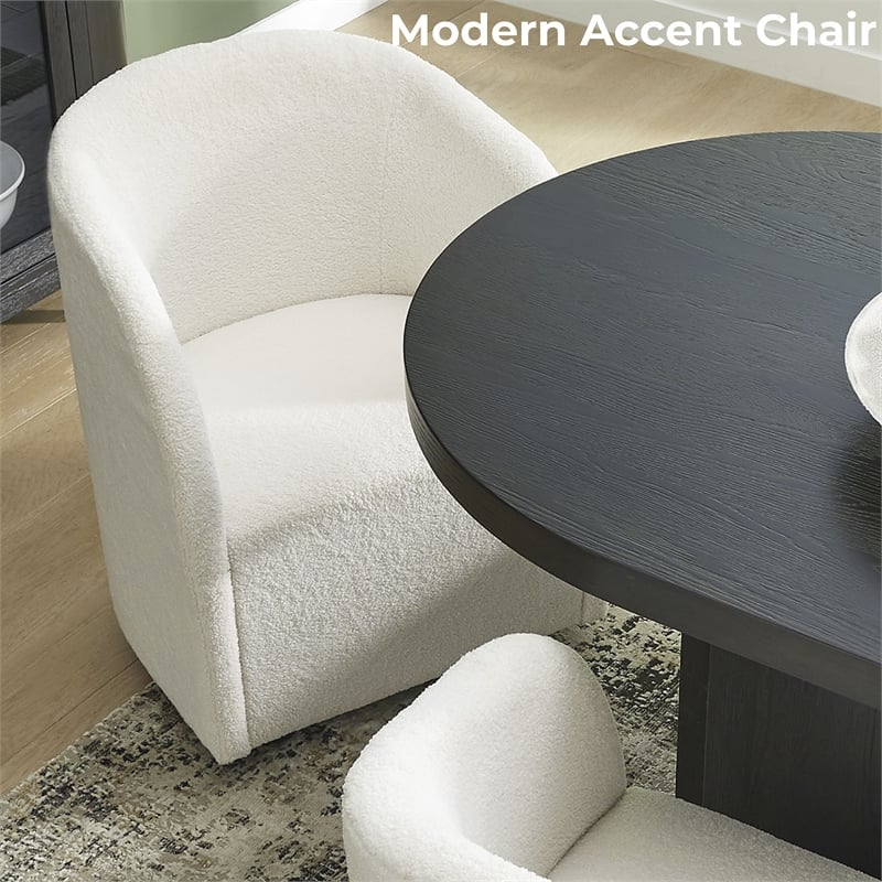 Pemberly Row Set of 4 White Dining Chairs & Black Oval Dining Table