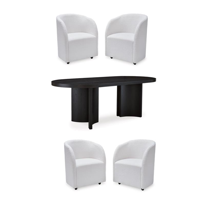 Pemberly Row Set of 4 White Dining Chairs & Black Oval Dining Table