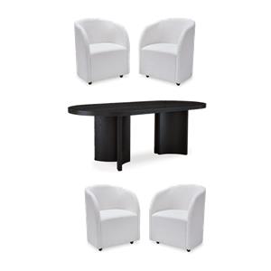 Pemberly Row Set of 4 White Dining Chairs & Black Oval Dining Table