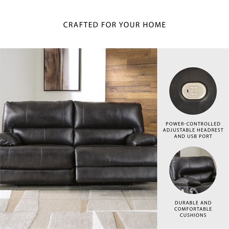 Pemberly Row 2-Piece Black Leather Power Reclining Sofa & Loveseat Set