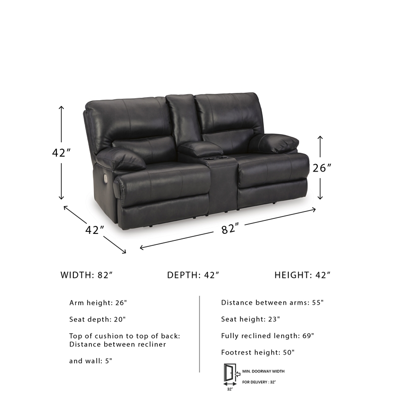 Pemberly Row 2-Piece Black Leather Power Reclining Sofa & Loveseat Set