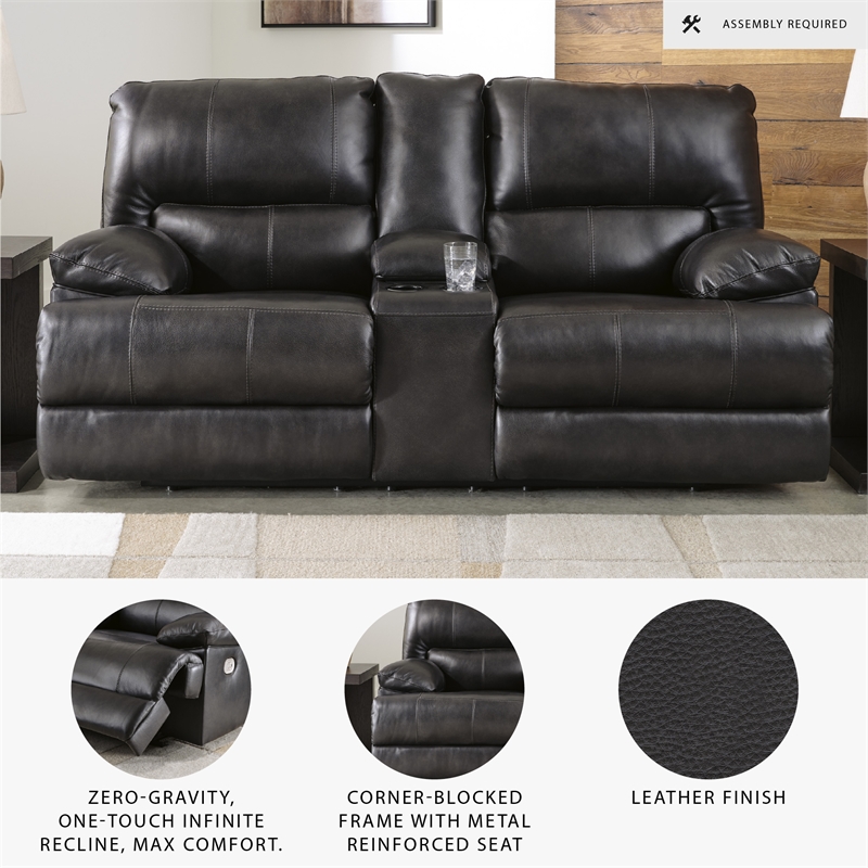 Pemberly Row 2-Piece Black Leather Power Reclining Sofa & Loveseat Set