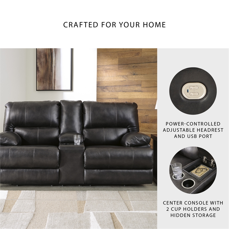 Pemberly Row 2-Piece Black Leather Power Reclining Sofa & Loveseat Set