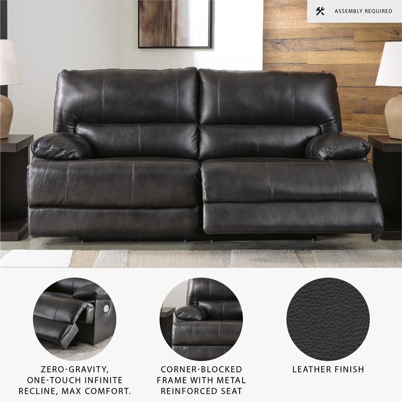 Pemberly Row 2-Piece Black Leather Power Reclining Sofa & Loveseat Set