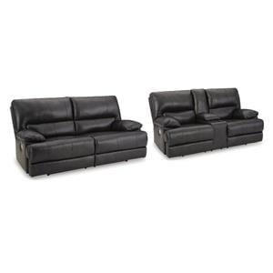 Pemberly Row 2-Piece Black Leather Power Reclining Sofa & Loveseat Set