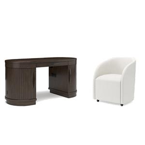 Pemberly Row Home Office Set of Desk & Chair in Warm Brown & White