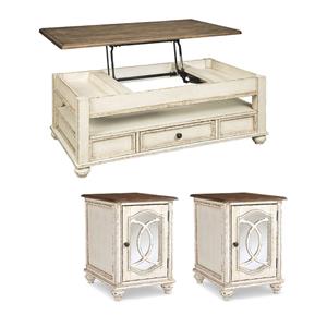 Pemberly Row 3-Piece Set of Mirrored End Tables & Lift-Top Coffee Table