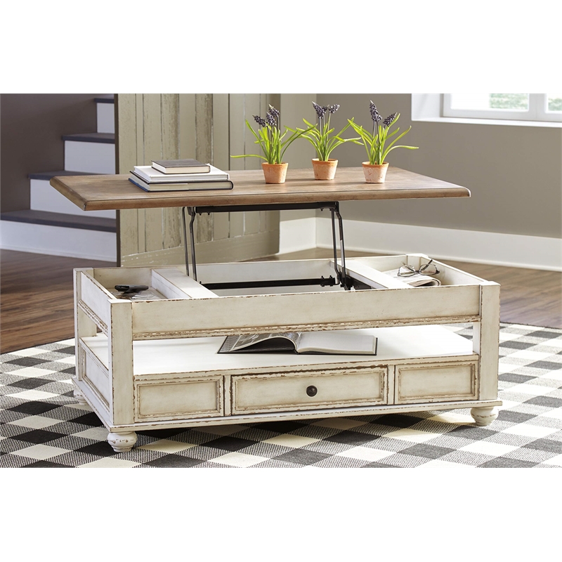 Pemberly Row 3-Piece Set of Coffee Table & End Tables in White & Brown