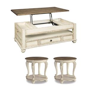 Pemberly Row 3-Piece Set of Coffee Table & End Tables in White & Brown