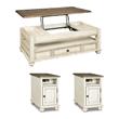 Pemberly Row Set of 2 End Tables & Coffee Table in Antique White & Brown