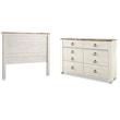 Pemberly Row 2-Piece Set of Whitewash Dresser & Queen Panel Headboard
