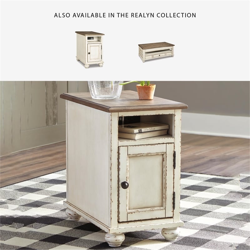 Pemberly Row Set of 2 Wood End Tables in Chipped White and Brown