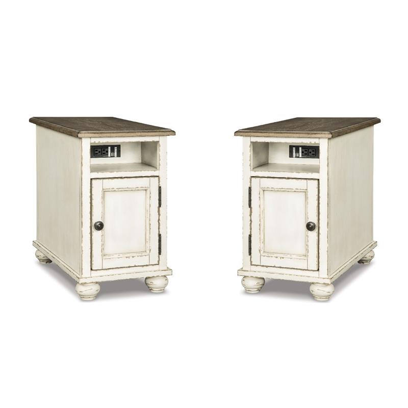 Pemberly Row Set of 2 Wood End Tables in Chipped White and Brown