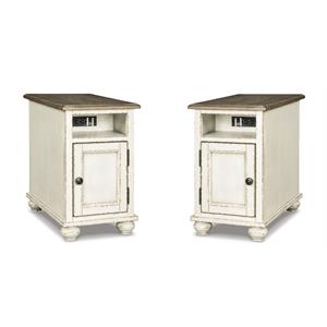 Pemberly Row Set of 2 Wood End Tables in Chipped White and Brown