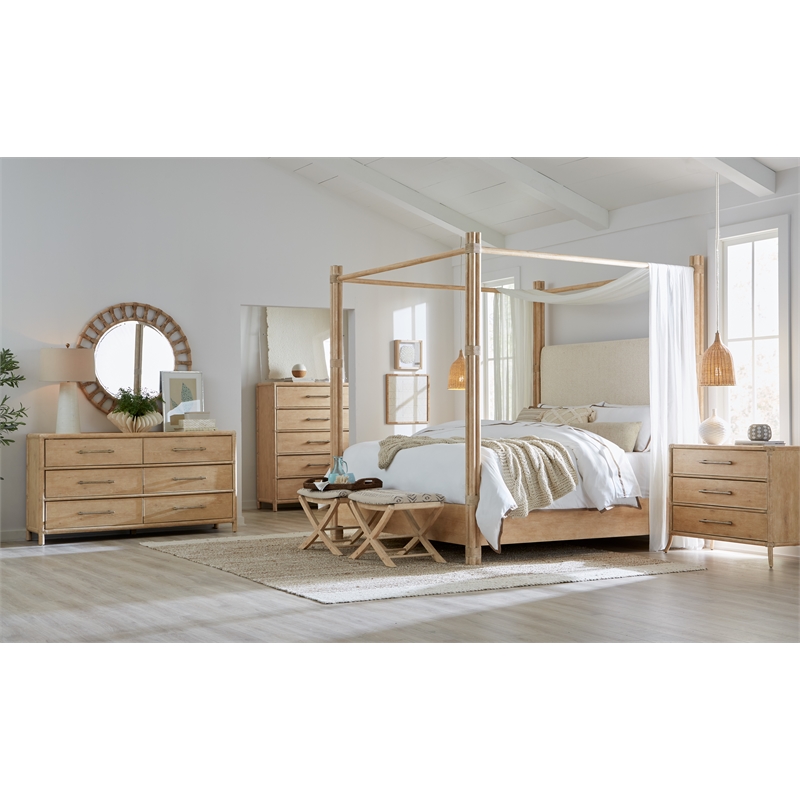 Pemberly Row Bedroom Set of 2 Nightstands & Queen Bed in Beige