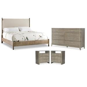 Pemberly Row Bedroom Set of Dresser, 2 Nightstands, & King Upholstered Bed