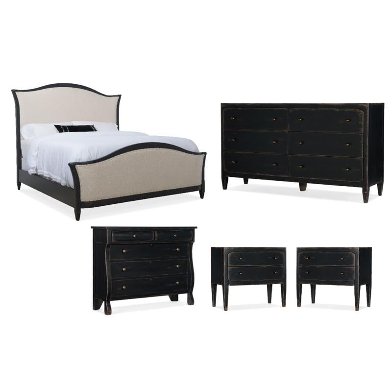 Pemberly Row Bedroom Set of Queen Bed, Bureau, Dresser, & 2 Nightstands