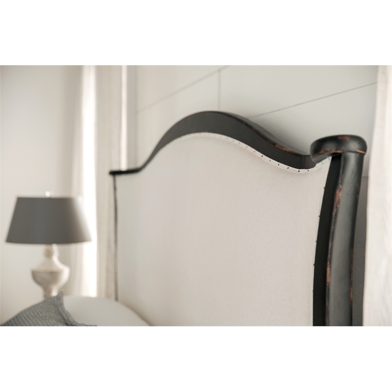 Pemberly Row Set of Queen Bed & 2 Nightstands in Distressed Black