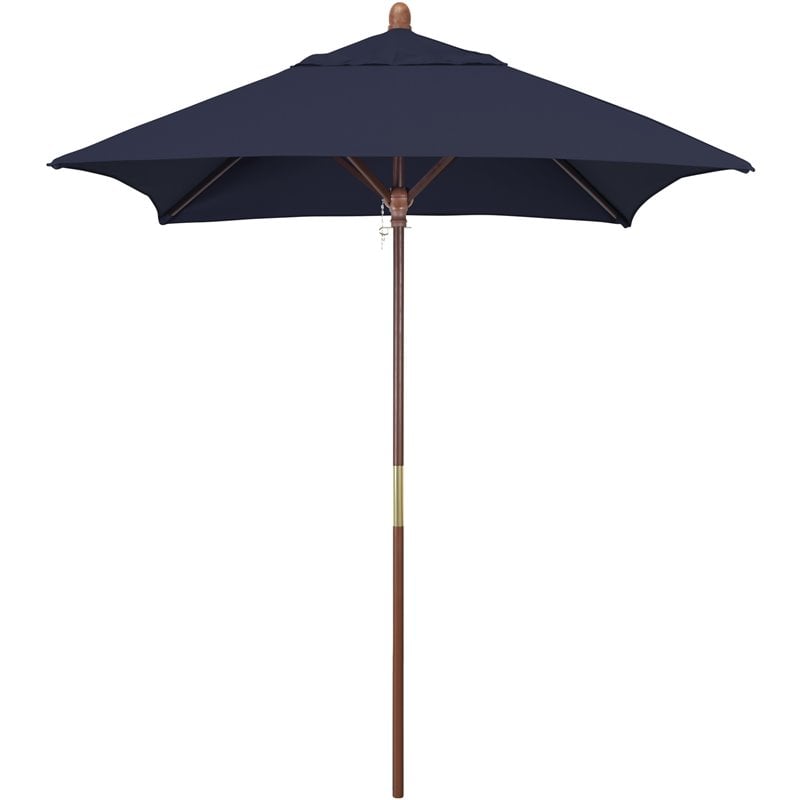 Pemberly Row Square Hardwood Frame 6' Patio Umbrella in Navy Blue Fabric