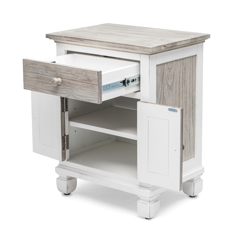 Pemberly Row 2-Door Wood Nightstand with Drawer in Gray/White