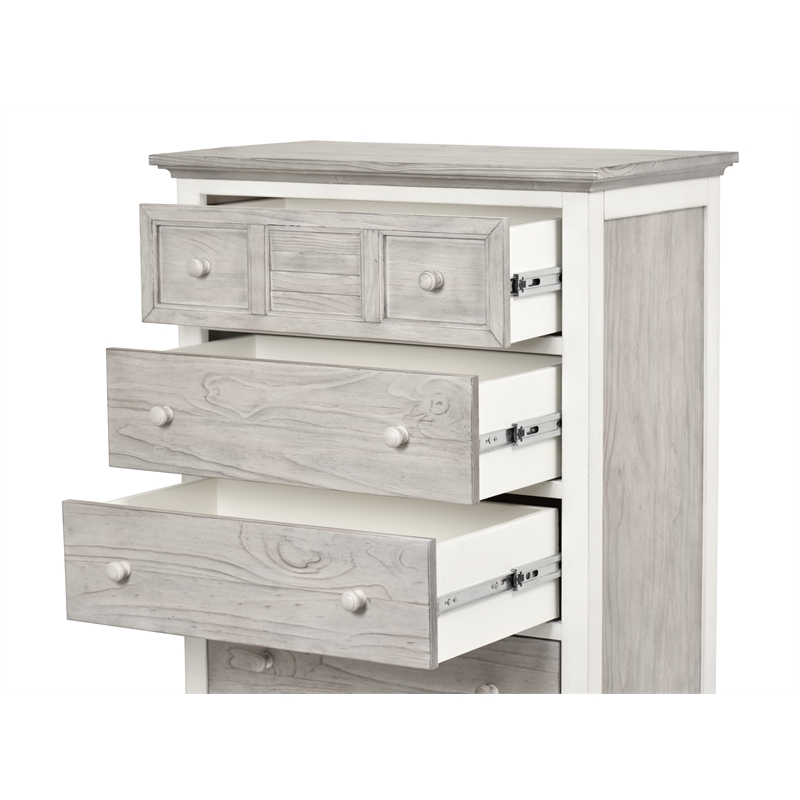Pemberly Row Contemporary Wood Chest with 5-Drawers in Gray/White