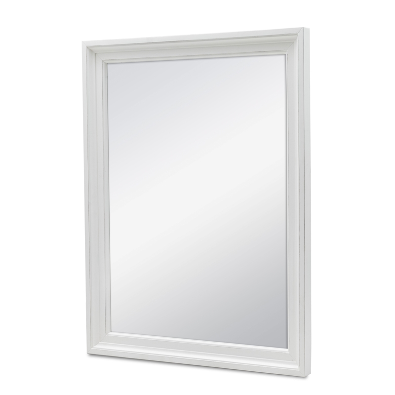 Pemberly Row Contemporary Rectangle Modern Coastal Wood Mirror in White