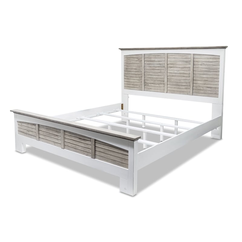 Pemberly Row Contemporary Modern Coastal Wood King Bed in Gray/White