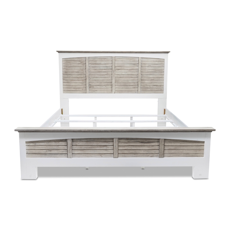 Pemberly Row Contemporary Modern Coastal Wood King Bed in Gray/White