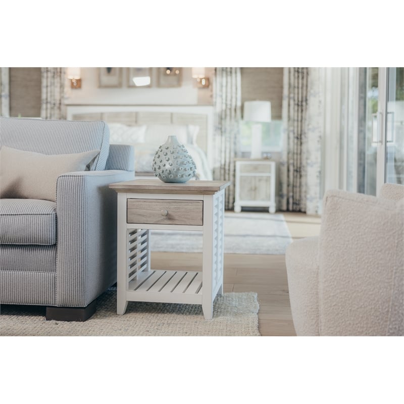 Pemberly Row Contemporary Wood End Table with Drawer in Gray/White