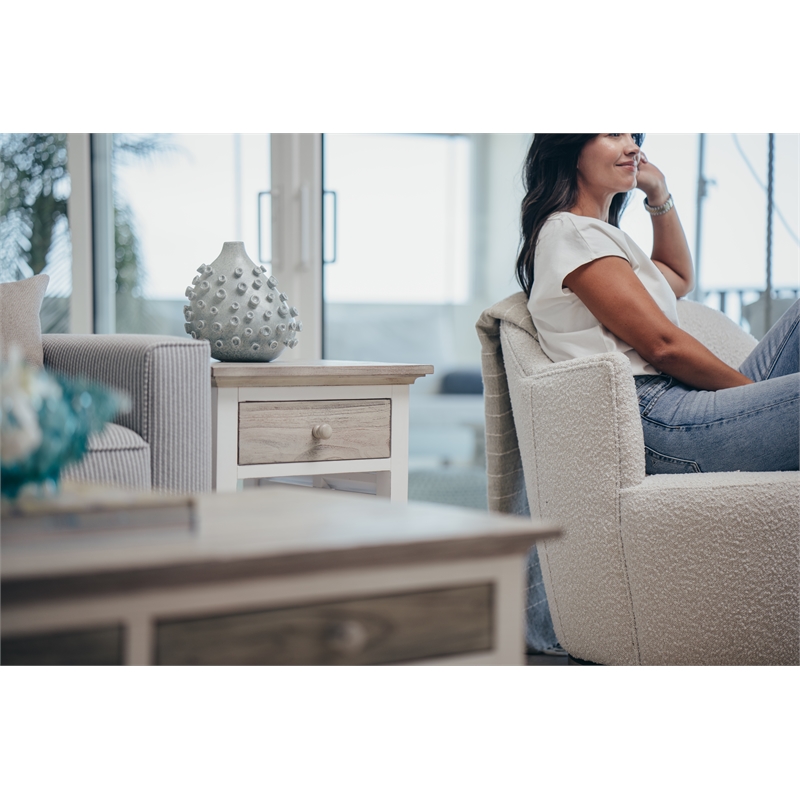 Pemberly Row Contemporary Wood End Table with Drawer in Gray/White