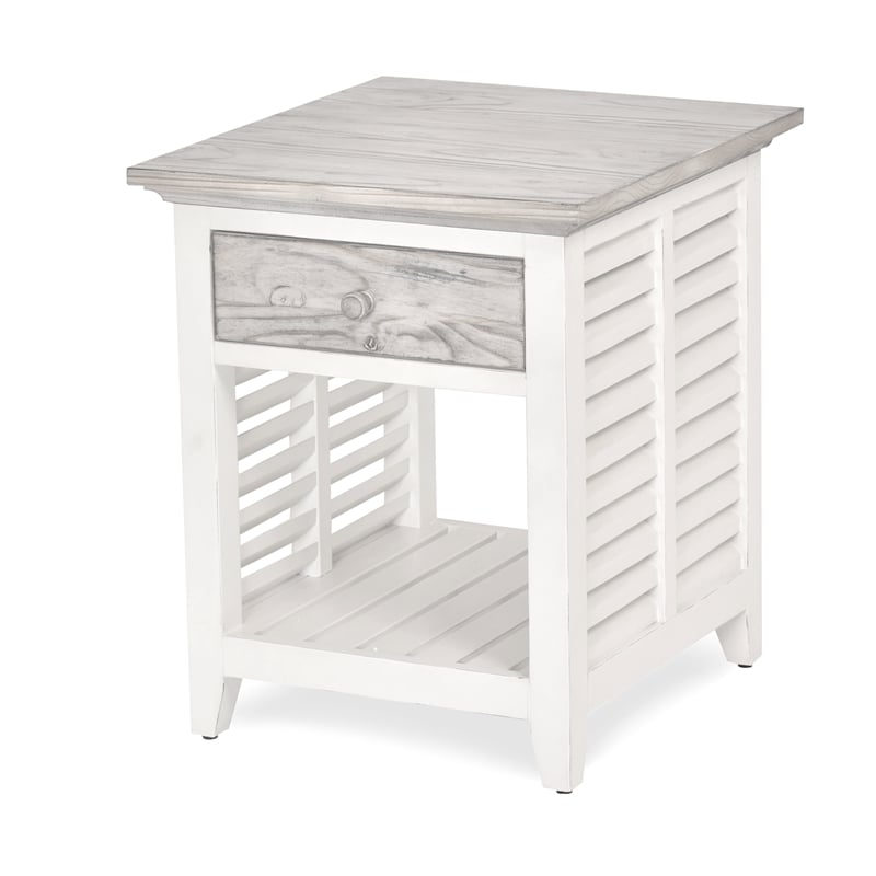 Pemberly Row Contemporary Wood End Table with Drawer in Gray/White