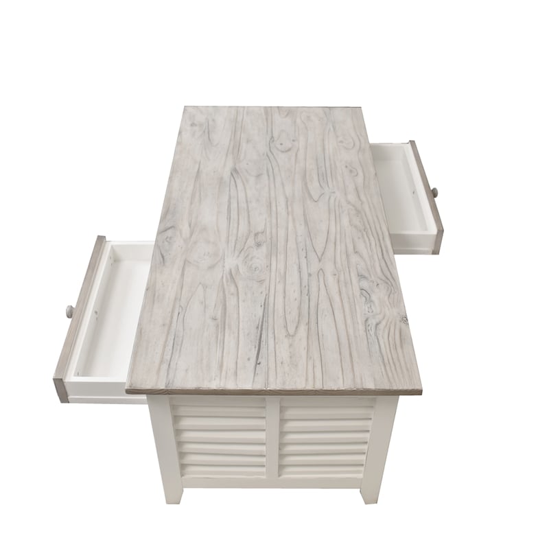 Pemberly Row Contemporary Wood Coffee Table with Drawers in Gray/White
