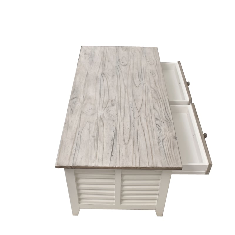 Pemberly Row Contemporary Wood Coffee Table with Drawers in Gray/White