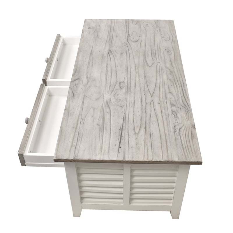 Pemberly Row Contemporary Wood Coffee Table with Drawers in Gray/White