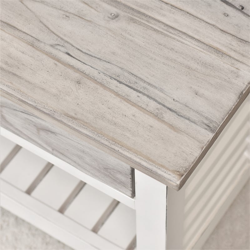 Pemberly Row Contemporary Wood Coffee Table with Drawers in Gray/White