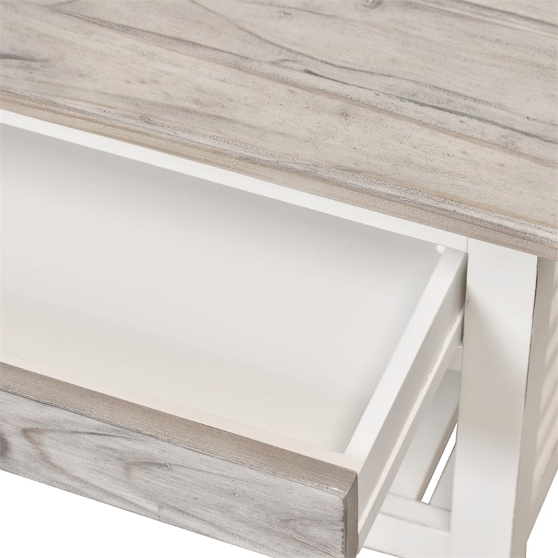 Pemberly Row Contemporary Wood Coffee Table with Drawers in Gray/White