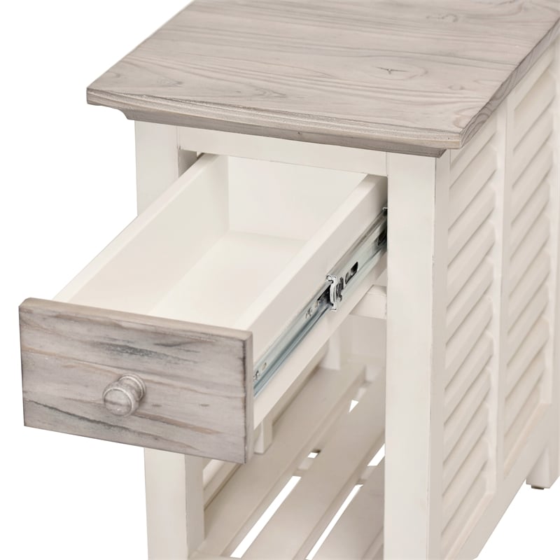 Pemberly Row Contemporary Wood Chairside Table with Drawer in Gray/White