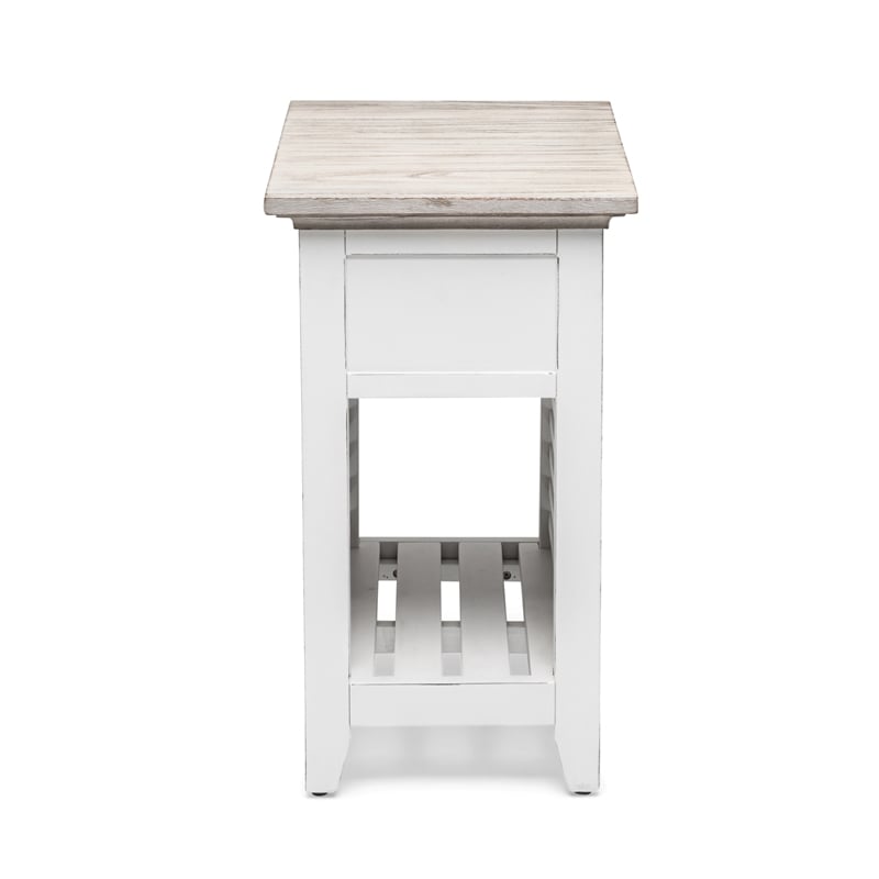 Pemberly Row Contemporary Wood Chairside Table with Drawer in Gray/White
