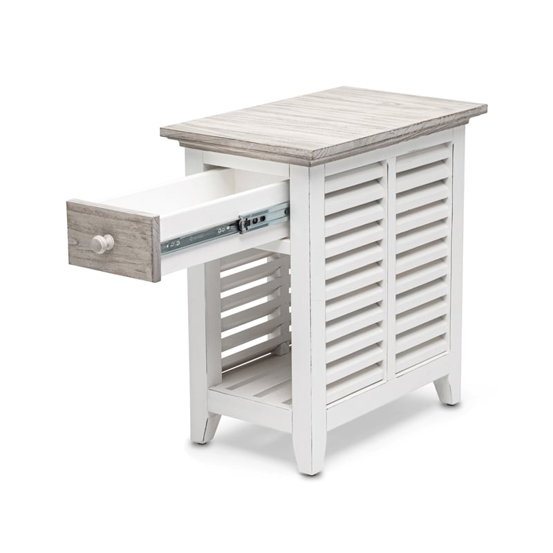 Pemberly Row Contemporary Wood Chairside Table with Drawer in Gray/White