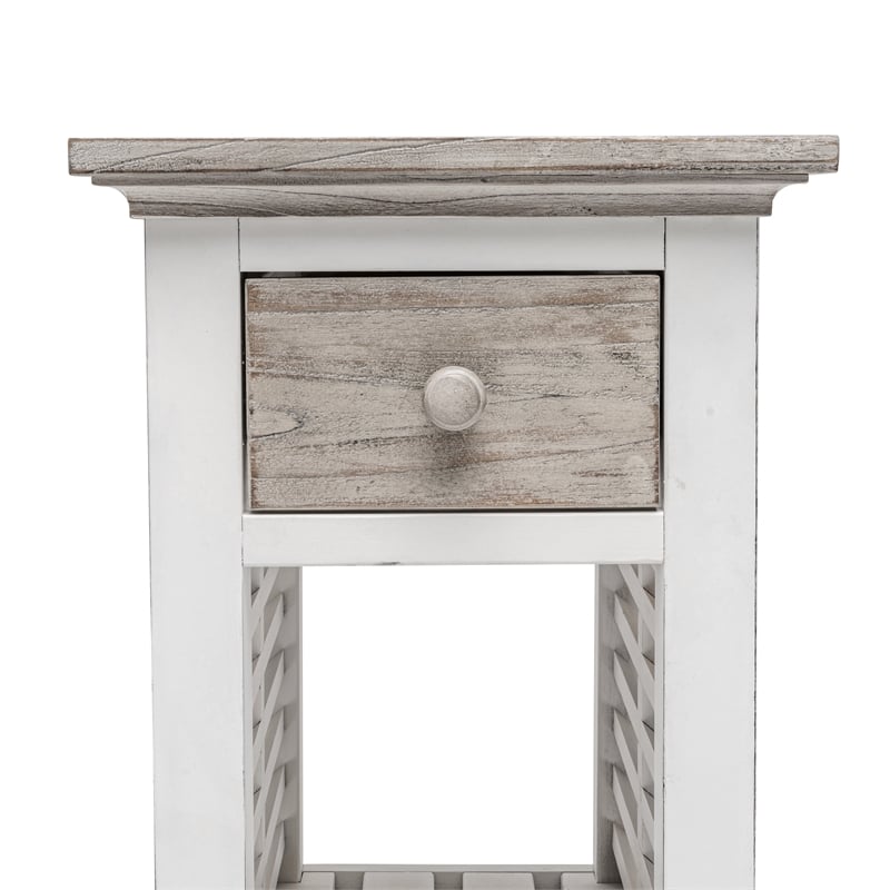 Pemberly Row Contemporary Wood Chairside Table with Drawer in Gray/White