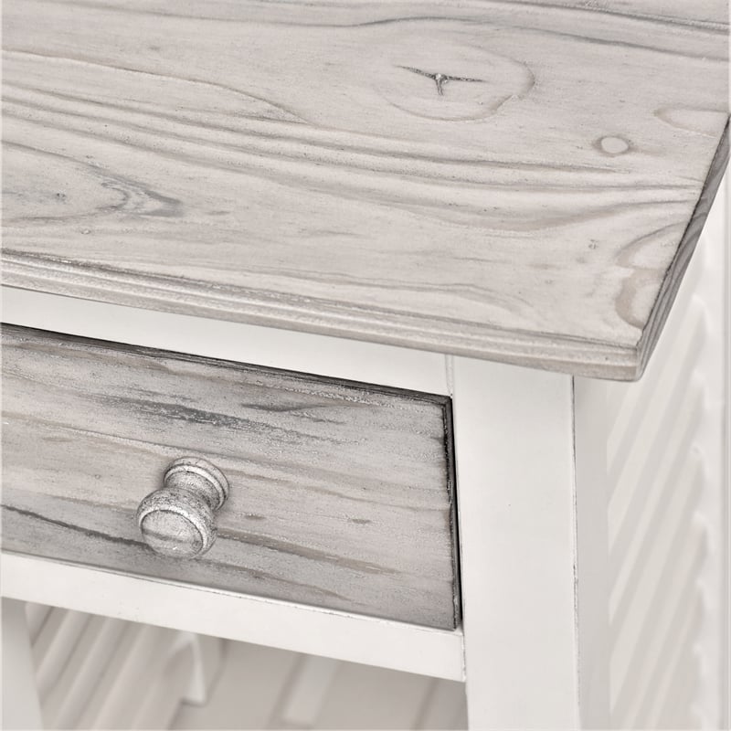 Pemberly Row Contemporary Wood Chairside Table with Drawer in Gray/White